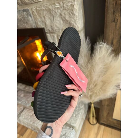 Farm Rio Sandal Size 7 Womens Black Beaded Tassel Shoes Bohemian Casual NWT - Picture 5 of 7